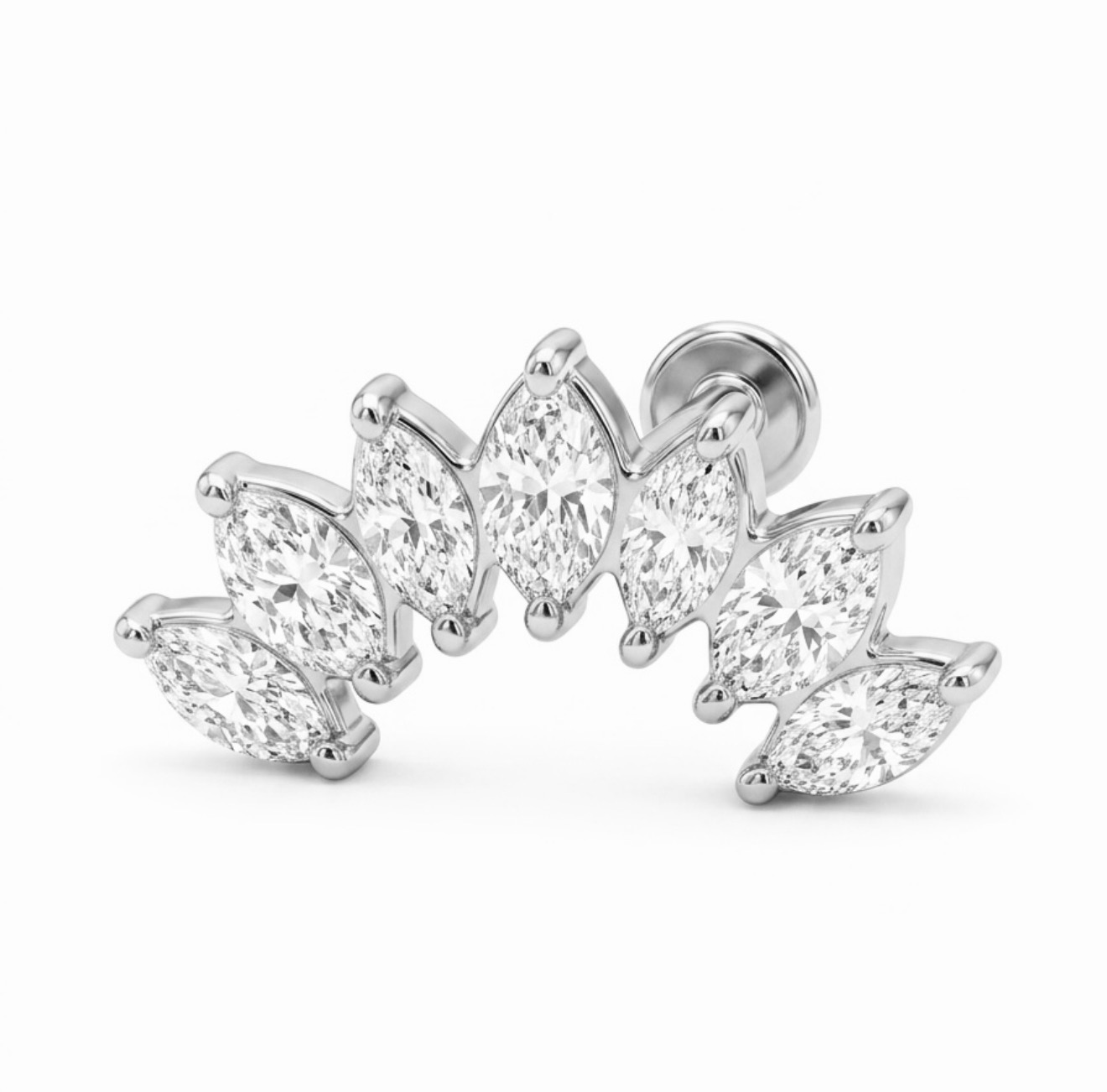 14K Solid Gold Lab Diamond Leaf Cluster Labret - Image 4