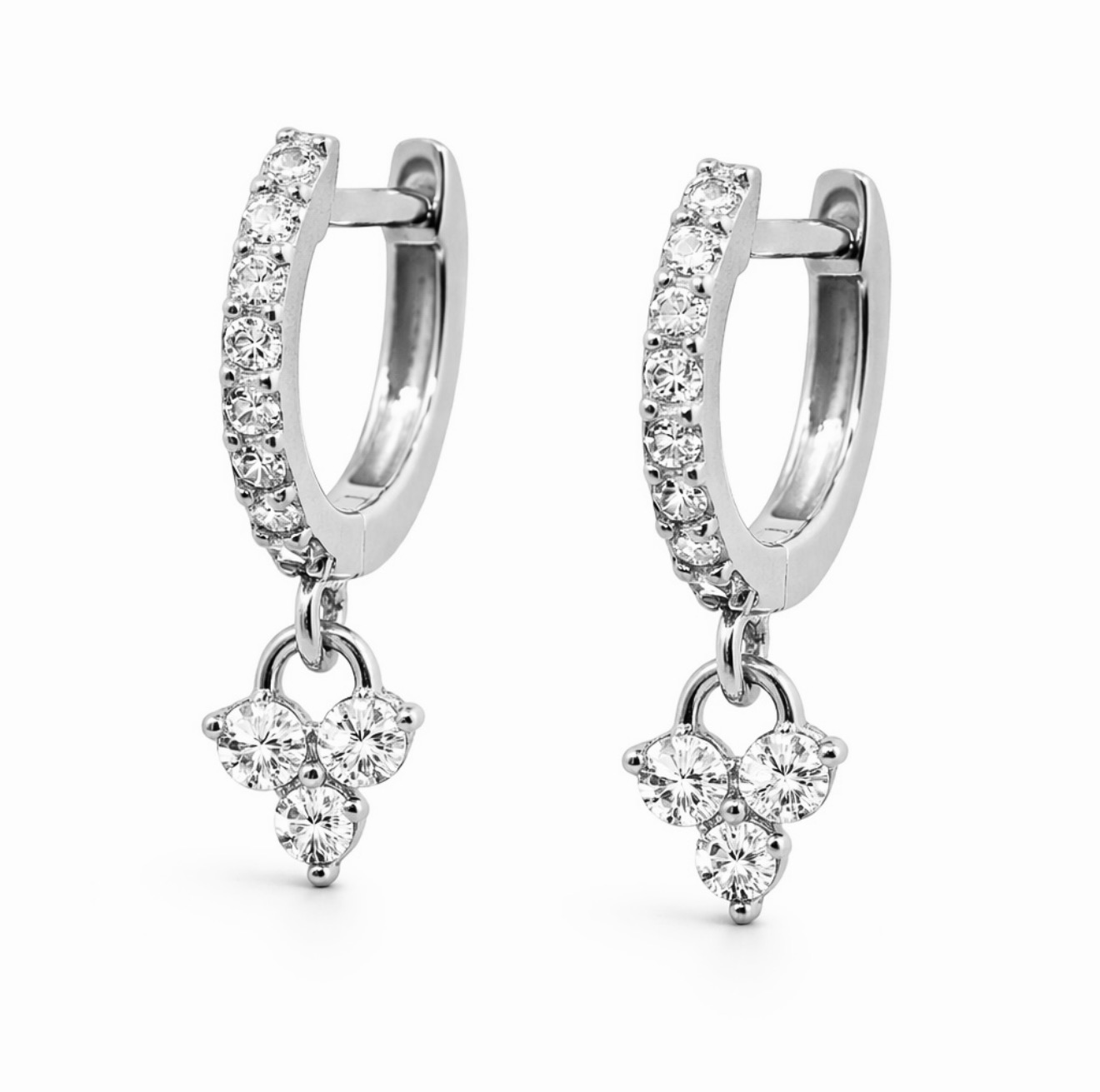 14K Solid Gold Lab Diamond Floral Drop Clicker Hoops (8mm) - Image 3