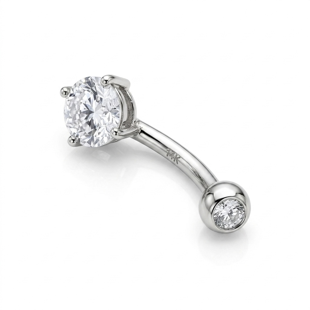 14K Solid White Gold Belly Ring
