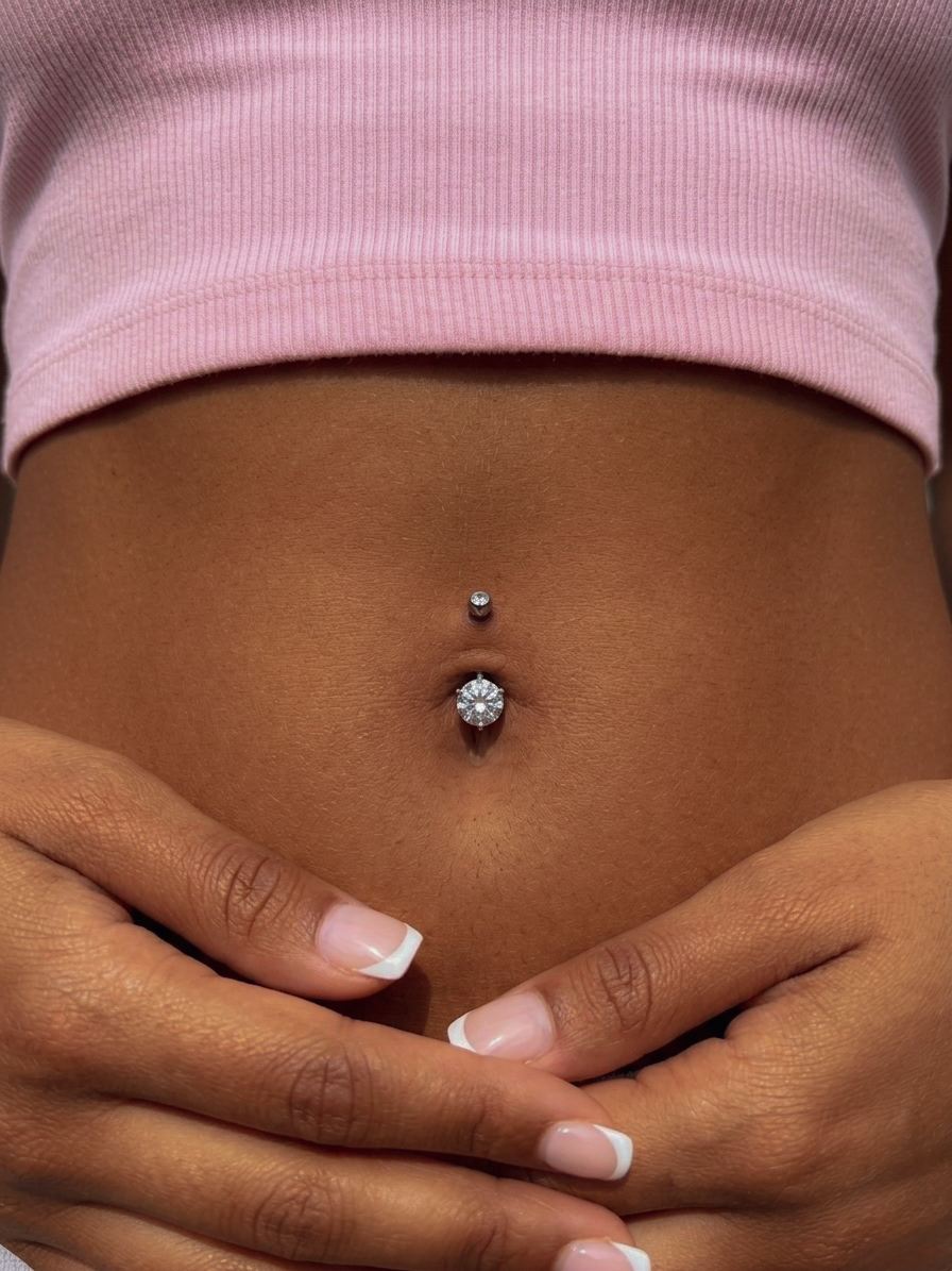 14K Solid White Gold Belly Ring - Image 2