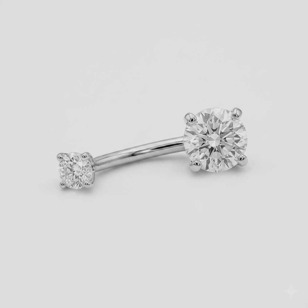 18K Solid Gold Double Stone Classic Belly Bar - Image 5