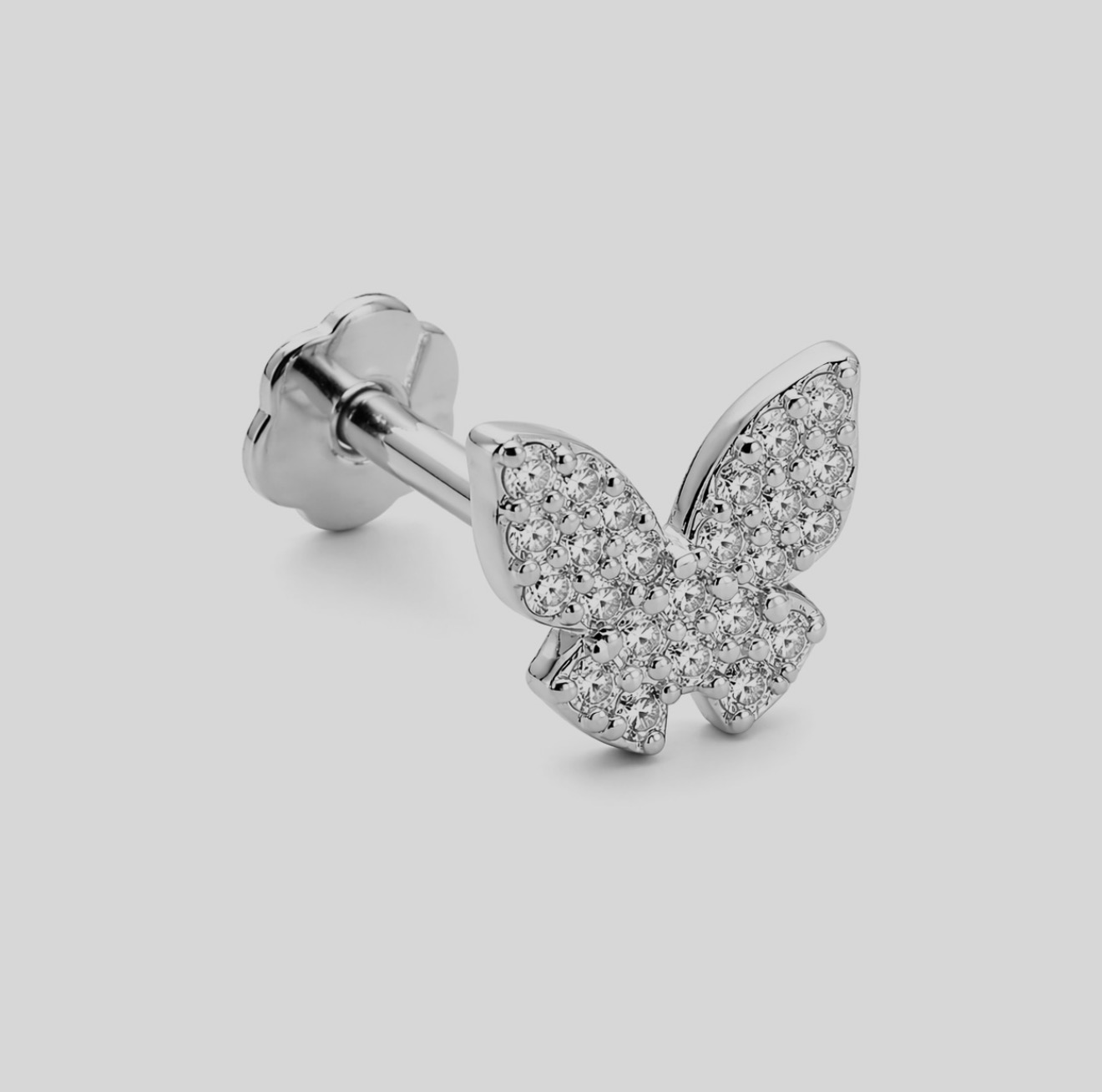 18K Solid Gold Natural Diamond Butterfly Stud - Image 3
