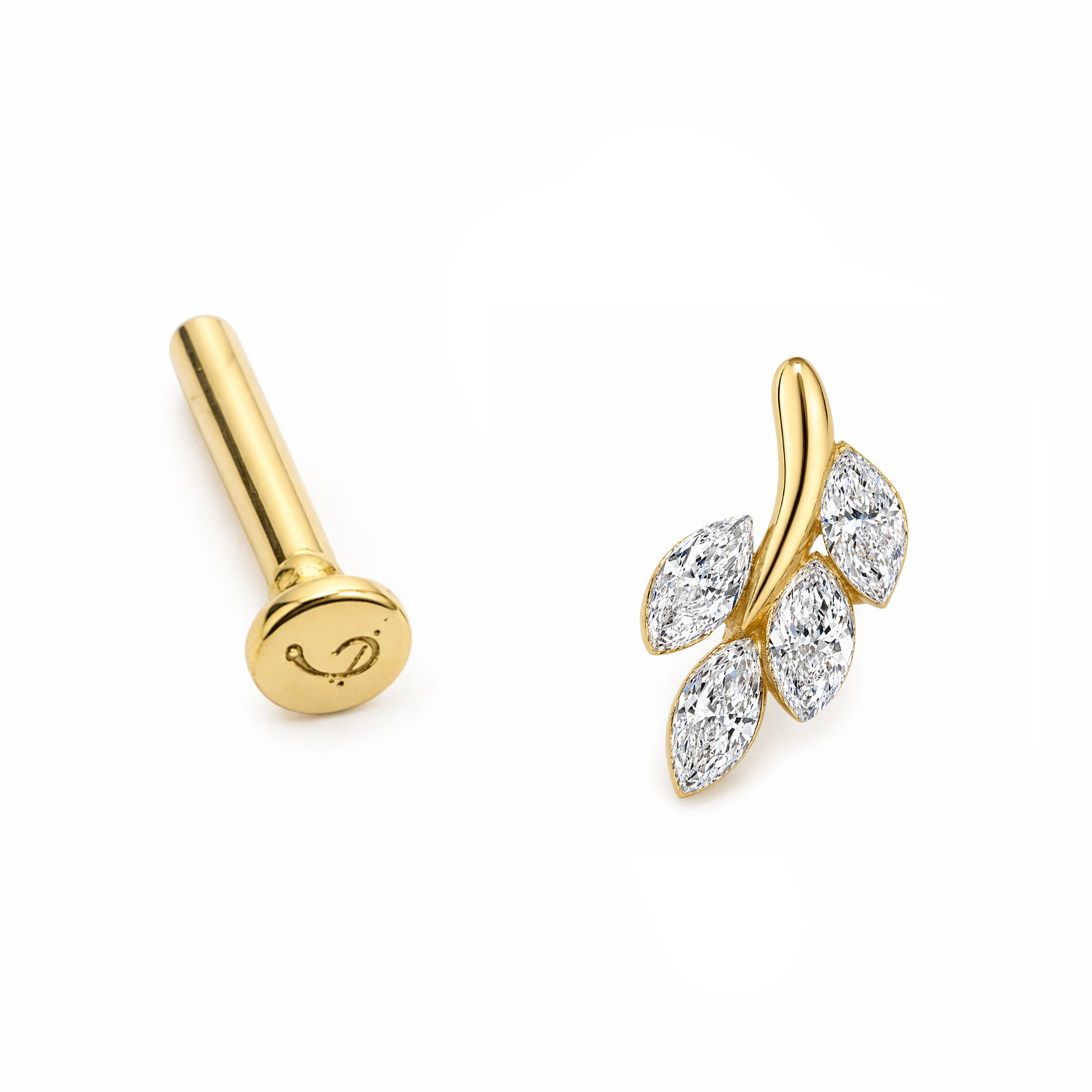 18K Gold Invisible Set Natural Diamond Leaf Labret - Image 3